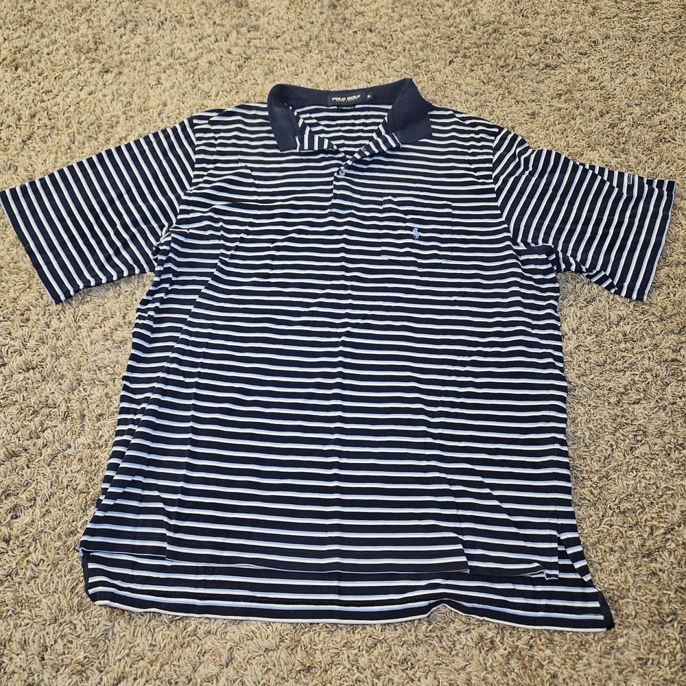 Polo Golf Ralph Lauren Short Sleeve Men's Size XL Blue White Ruffled Feathers